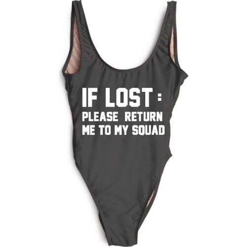 IF LOST Letter Print One Piece Swimsuit Women Swimwear High Cut Bathing Suit Black White Monokini Low Back Beach Wear Bodysuit