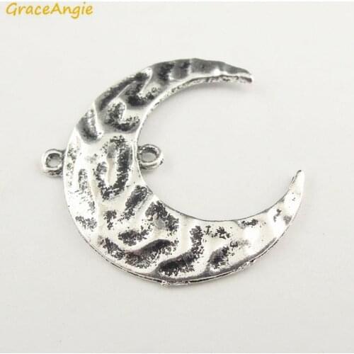 GraceAngie 10PCS Tibetan Tone Crescent Moon Shape Alloy Hammered Pendant Charm Two Hole Connectors DIY Accessories31*33mm