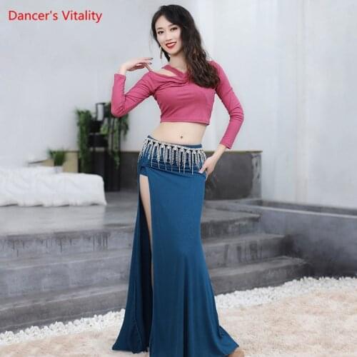 Belly Dance Suit Long Sleeve Top Split Skirt Practice Clothes Set Female adult Elegant Shirt Competition Performance Clothing