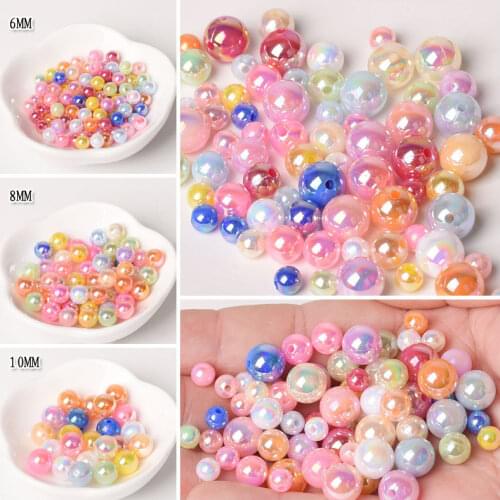 6/8/10mm 50pcs Round With Hole ABS Coloful Beads Loose Beads For Diy Scrapbook Necklace Clothes Beaded Decoration Crafts Making