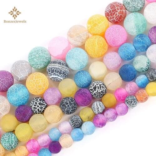 Matte Rainbow Natural Crackle Agates Beads Round Frosted Drilled Beads For Making DIY Necklace Bracelet Jewelry Accessories