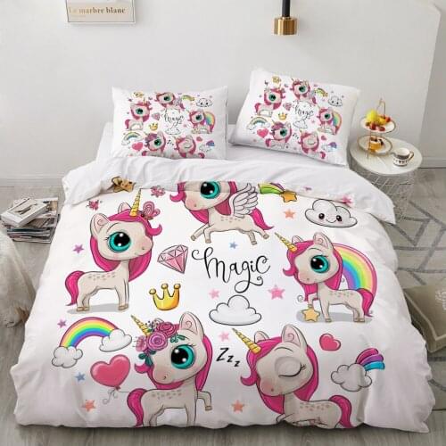 Cute Unicorn Bedding Set Duvet Cover Cartoon Bedclothes Colorful Animal Printed Comforter Bedding Sets for Girls Cute Bed Set