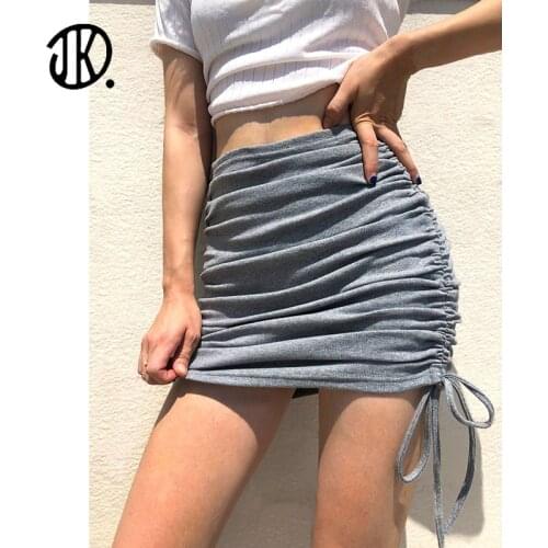 Fashion Solid Color Sexy Ladies Skirt High Waist Strap Elastic Skirts Summer Pleated Buttock Hip Dress Women Kintted Clubwear XL