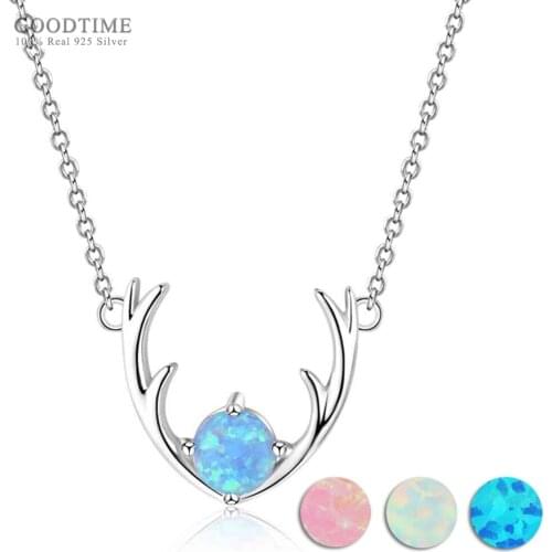 Fashion 925 Sterling Silver Fine Jewelry Opal Reindeer Antlers Pendant Necklaces For Women Girl Anniversary Jewelry Accessories