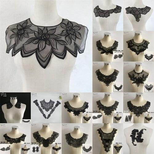 Fashion Style Black Organza Lace Collar DIY Trim Embroidery Applique Lace Fabric Sewing Clothing Neckline decorate Accessories