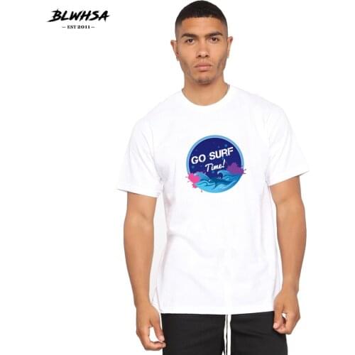 BLWHSA Surf Time Print T Shirt Men Casual Fashion Short Sleeve Summer T-shirt Funny Design Surf Time Printed Plus Size Tops Tees