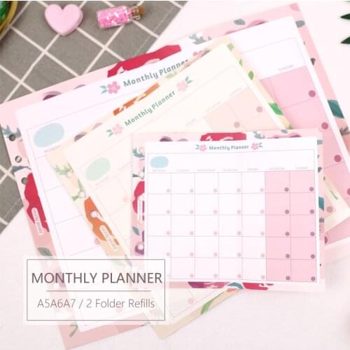 MyPretties Floral Monthly Planner Refill Papers A5 A6 A7 2 Fold Filler Papers for 6 Hole Binder Organizer Notebook Papers