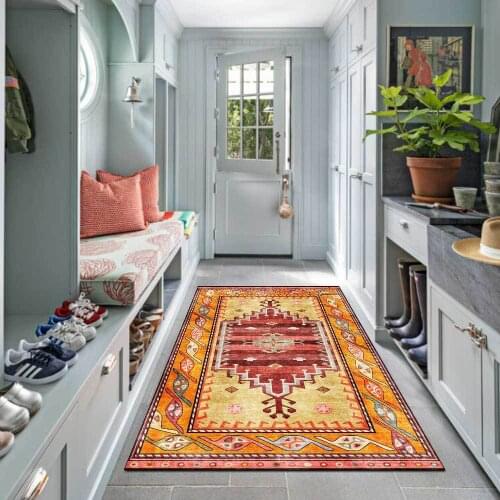 Retro Persian Style Hallway Floor Mat Ethnic Geometric Loop Velvet Bedroom Bedside Area Rugs Living Room Kitchen Balcony Carpet