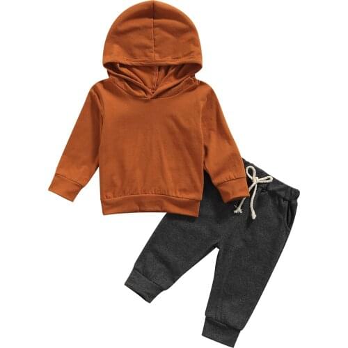 Toddler Baby Boy Clothes Casual Solid Color Long Sleeve Hooded Tops Long Pants Outfits Autumn Clothes Set 0-4Y