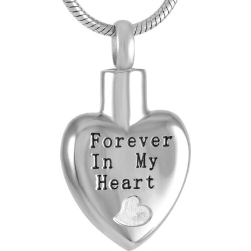 IJD8467 Stainless Steel Cremation Forever in My Heart Urn Necklace Memorial Pendant Ashes Jewelry