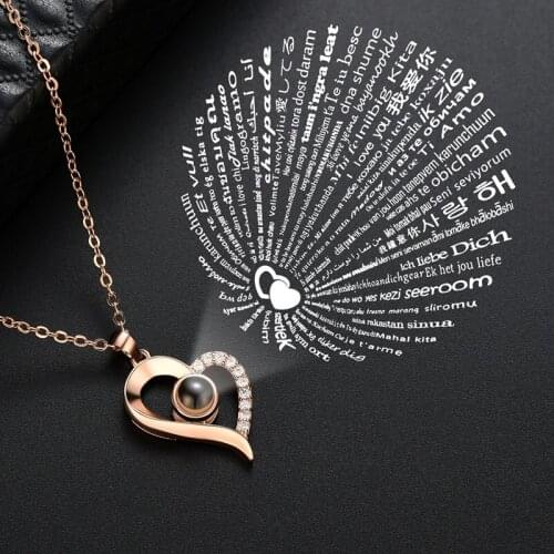 100 Languages I Love You Projection Pendant Necklace Romantic Love Memory Wedding Crystal Necklace Woman Valentines Day Gifts