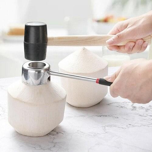 Stainless Steel Puncher Coconut Shell Opener Rubber Mallet Hammer Portable