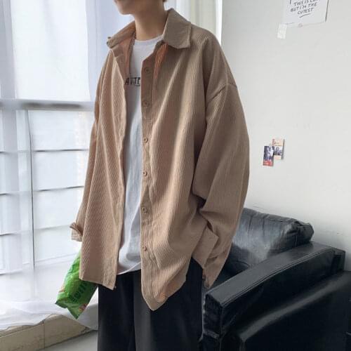Privathinker Casual Oversize Corduroy Shirts 2021 Spring Long Sleeve Shirts Tops Streetwear Man Baggy Blouse Coat Mens Clothes