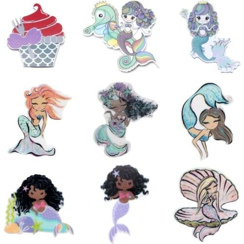 Princess Mermaid Girl Flat Back Planar Resin Cabochon DIY Acrylic Ear Studs Accessories DIY Mobile Phone Case Headband,5Yc19711