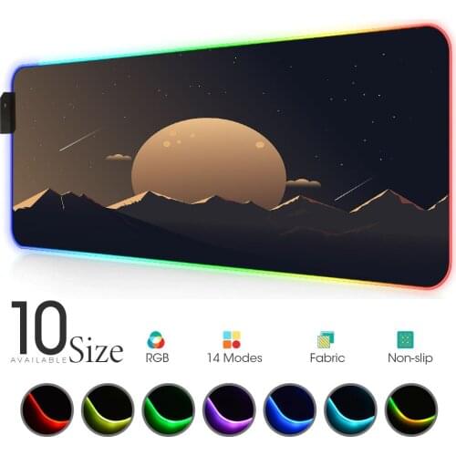 Sunrise sunset RGB Mouse Pad Black white Gamer Accessories Large LED MousePad Gaming PC Desk Play Mat with Backlit Mause Carpet