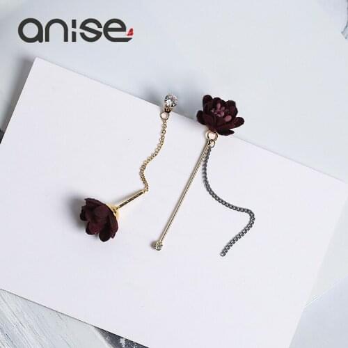 Anise Romantic Crystal Stud Earrings Colorful Flower Chains Rhinestones Sides Asymmetric Fringed Earrings Lady Fashion Jewelry