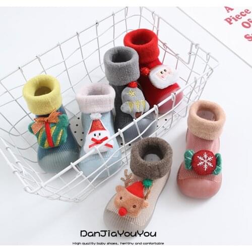 Christmas Winter Plus Velvet Baby Toddler Shoes 0-3 Unisex Baby Shoes First Shoes Toddler First Walkers Boy Soft Sole TPR Shoes