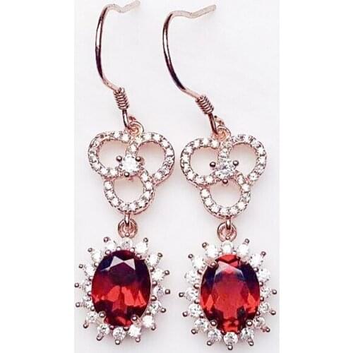 Natural real red garnet luxury drop earring Per jewelry 6*8mm 1.6ct*2pcs gemstone 925 sterling silver Fine jewelry X21827