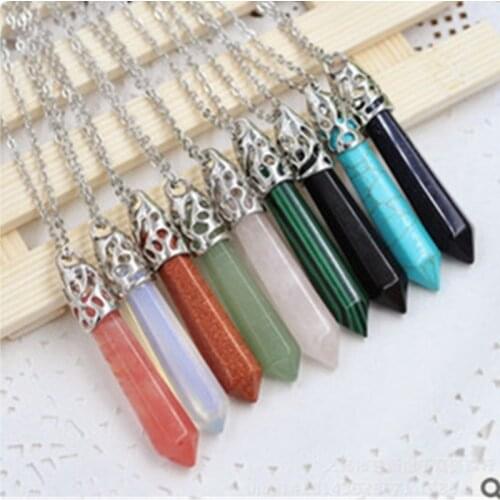 Hex Point Reiki Pendant Natural Crystal Tiger Eye Greenstone Pendant Necklace Making Diy Gift Accessory Necklace Womens Jewelry
