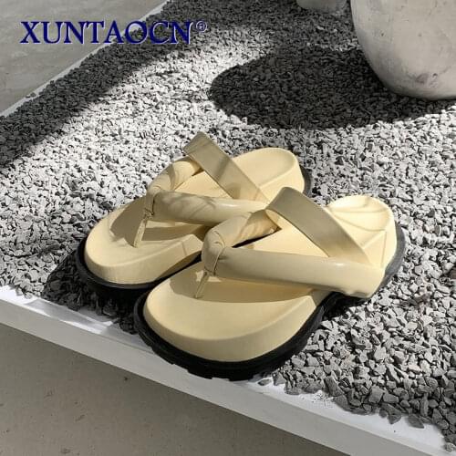 2021 New Clip Toe Thick Platform Slippers Women Casual Strap Summer Beach Flip Flops Woman Non Slip Outdoor Rome Sandals