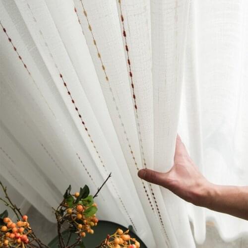 Faux Linen White Striped Screens Colorful Tulle Curtains For Bedroom Window Translucent Partition Curtains For Living Room