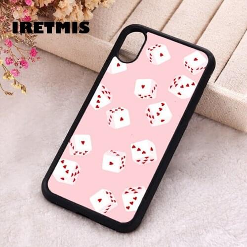 Iretmis 5 5S SE 2020 Phone Cover Case for iPhone 6 6S 7 8 Plus X Xs XR 11 12 Mini Pro Max Silicone pink Dice heart pattern