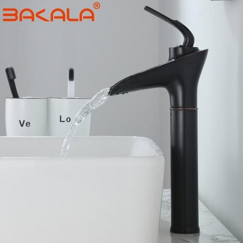 BAKALA Bathroom Basin Faucet Tall Solid Brass Baked Brushed Nickel Finish Single Handle Hot Cold Water Sink Basin Mixer Tap