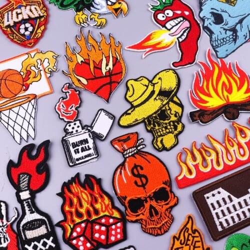 Pulaqi Fireworks Patches For Clothing Punk Skull Patch Clothing Thermoadhesive Patches DIY Basketball Iron on Embroidery Patch