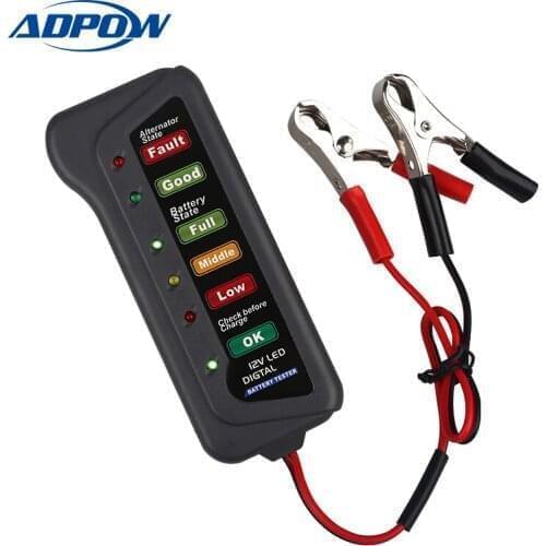 ADPOW 12V Car Battery Tester Digital Battery Analyzer Test Battery Condition Alternator Cranking Check Car Diagnostic Tool