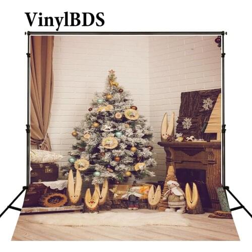 VinylBDS Backdrop Family Indoor Background Christmas Tree Backdrops Newborn Backdrops Photo Props Rug and Wood Floor Photo