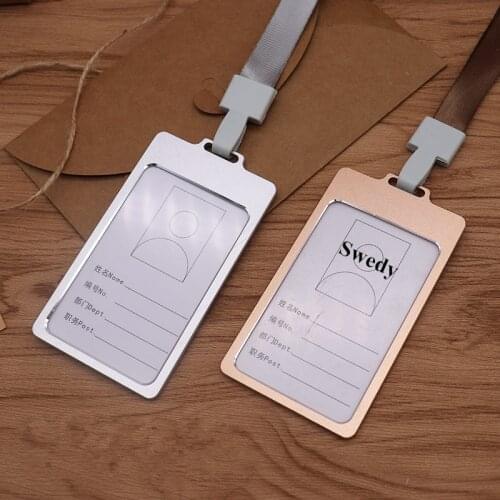 High Quality Alumiunm ID Badge Holder With Neck Lanyard Vertical ID Case Card Holder Office/School ID Credit Card Holder
