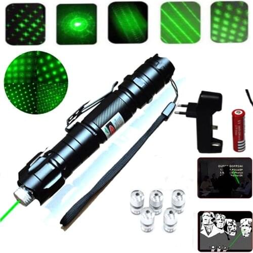 Hight Powerful Green Laser Pointer 1000m 5mw Green Dot Laser Pen 5pcs Cap Hunting Match With Lasers Sight Charger+18650 Battery