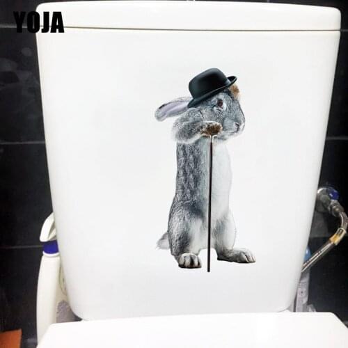 YOJA 12.5×24.9CM Gentleman Gray Bunny Home Living Room Wall Stickers Creative Cartoon Toilet Decoration T1-3219