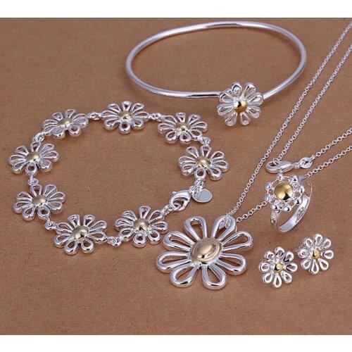 S288 jewelry set, fashion jewelry set Colorful Chrysanthemum Ring Earrings Bangle Bracelet Necklace Jewelry Set