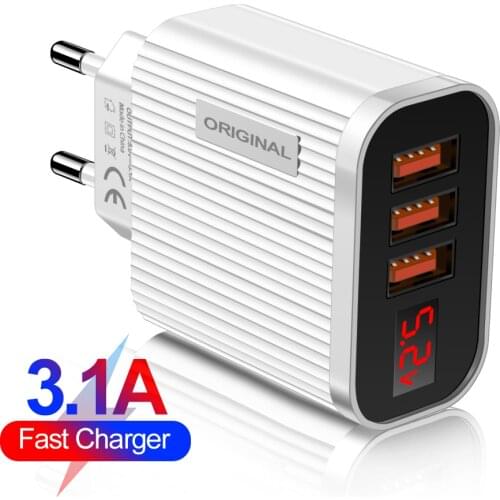 15W 3.1A Fast Charger mobile phone tablet charger 3-Port With LED Display For Samsung Huawei Xiaomi Fast Wall charging charger