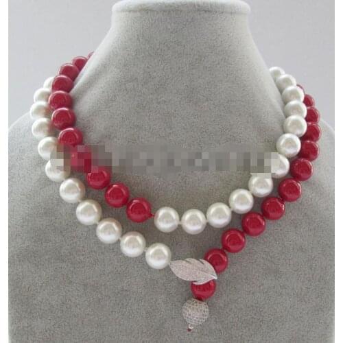35" 12mm white + red south shell pearl necklace