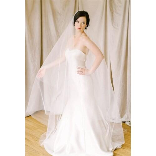 ISHSY Chapel White Ivory Tulle Bridal Wedding Veils Double Layers with comb Blusher Veil Simple Velo de Noiva Voile Mariage 2019