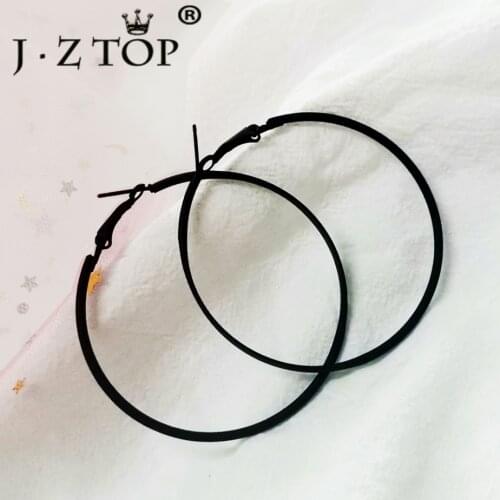 Jztop Brand Classic Big Black Hoop Earrings for Women Large Circle Earrings Ladies Simple Hoops Loop Earrings