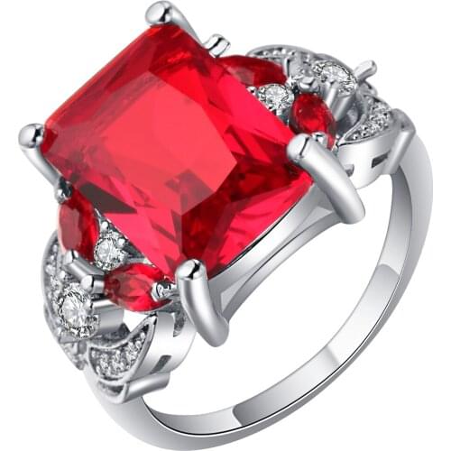 Hainon Flowers Finger Rings Silver Color Rings For Women Red Crystal Luxury Ring Fashion Jewelry Wholesale Distribution