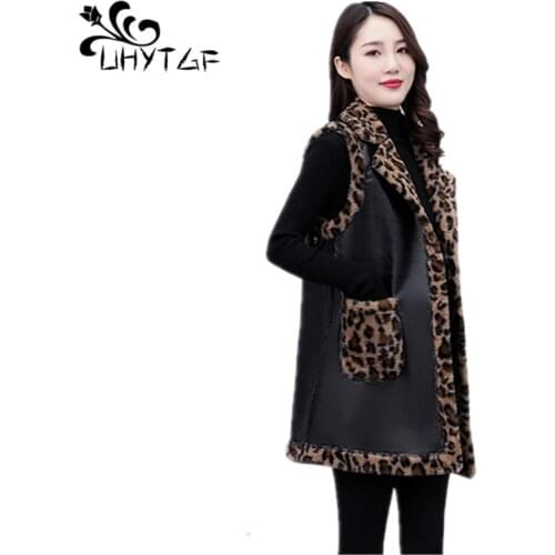 UHYTGF Plus Velvet Thicken Autumn Winter Fur Vests For Women Mid-Length Sleeveless Warm Waistcoat Slim 5XL Large Size Coats 1955