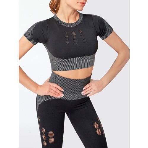 Womens Tracksuit Yoga Gym Sets Workout Clothes Fitness Running Sportwear Women short Sleeve High Waist Mesh Leggings Shirt Suit