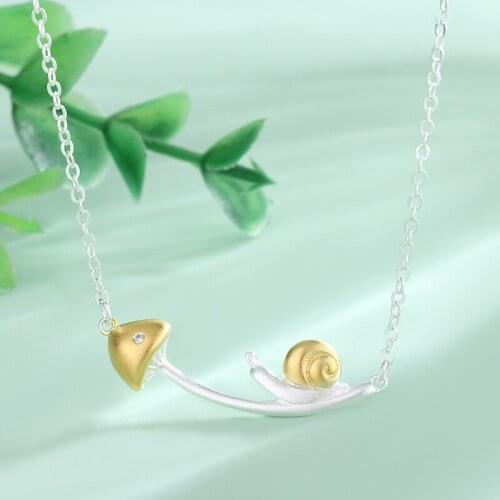 VENTFILLE 925 Sterling Silver Forest Snail Mushroom Personality Temperament Female Small Fresh Necklace