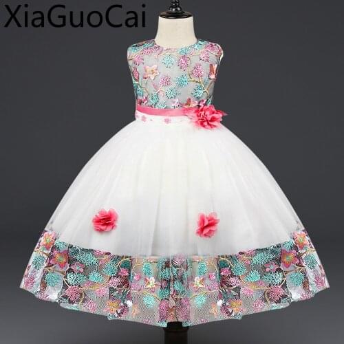 Princess Costume Girls Dress Sleeveless Embroidered Beaded Dress Baby Girl Clothes Mesh Lace Wedding Ball Gown Dresses