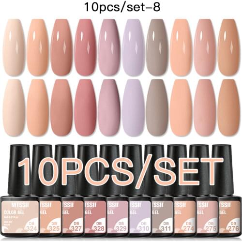 Mtssii 10pcs Nail Gel Polish Set 6ml Primer Nude Color Series Gel Varnish Soak Off UV LED Nail Gel Lacquer Base Top Coat