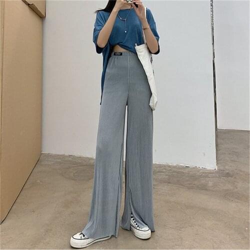 2021 new womens fashion high waist drape straight loose pleated split holiday wide-leg pants
