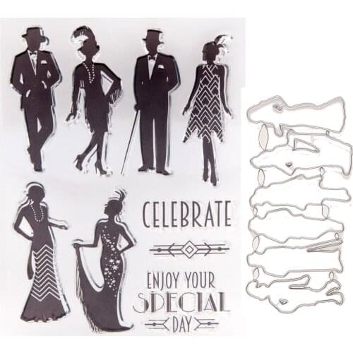 2021 Prom Lady Gentleman Stamp and Dies Transparent Clear Silicone Stamp Cutting Die Set for DIY Scrapbooking Photo Decorative