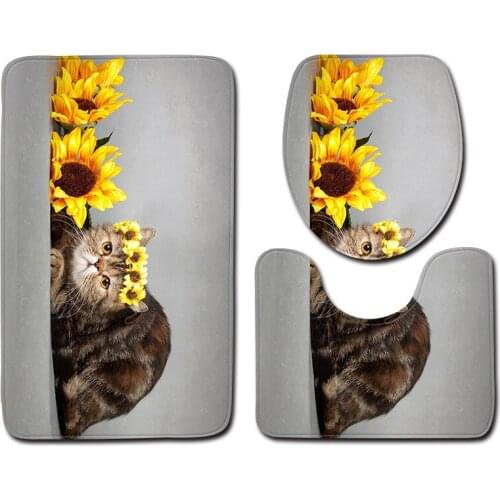 3pcs/set Vintage Cartoon Print Anti-slip Bathroom Floor Mat Home Decor Shower Non-Slip Rug Bath Door Mats Cat Flower Animal