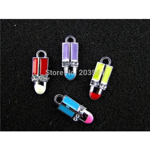 AE558 Mix Color 100Pcs Alloy Metal Enamel Lipstick Charms Pendants 23x9mm bead