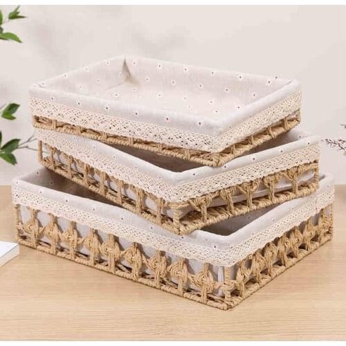 Cloth Storage Baskets Desktop Household Living Room Cosmetics Food Organize Storage Boxes Paper Rope Straw Storage Baskets