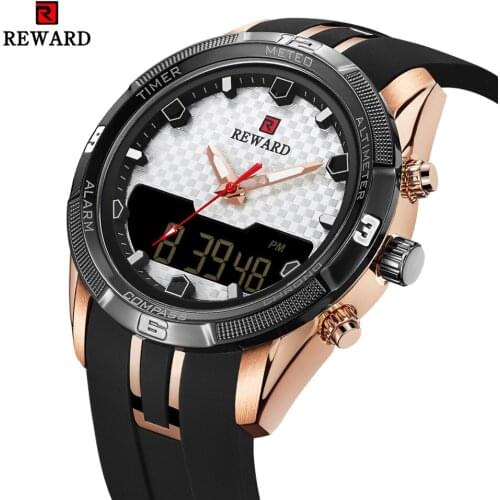 2021 REWARD Sport Men Quartz Watch Creative Watches Men Waterproof Alarm Digital Watch Dual Display Clock Relogio Masculino